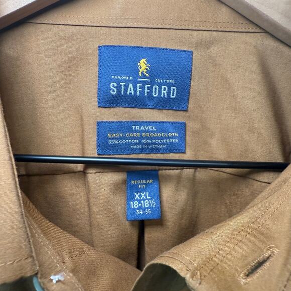Stafford Men's Easy Care Broadcloth Travel Button Dress Shirt Brown Size XXL - Picture 4 of 5